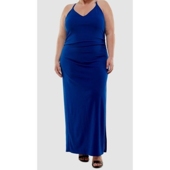 EMERALD SUNDAE Trendy Plus Size Side-Ruched Maxi Dress - Royal Blue Size 14 NWT - Picture 3 of 3
